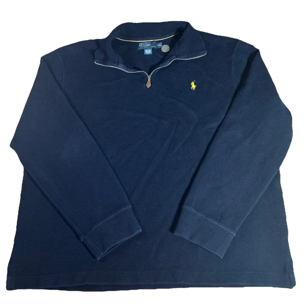 Polo Ralph Lauren Sweater Men's XXL Blue 1/4 Zip Mock Neck Pullover Preppy VtG